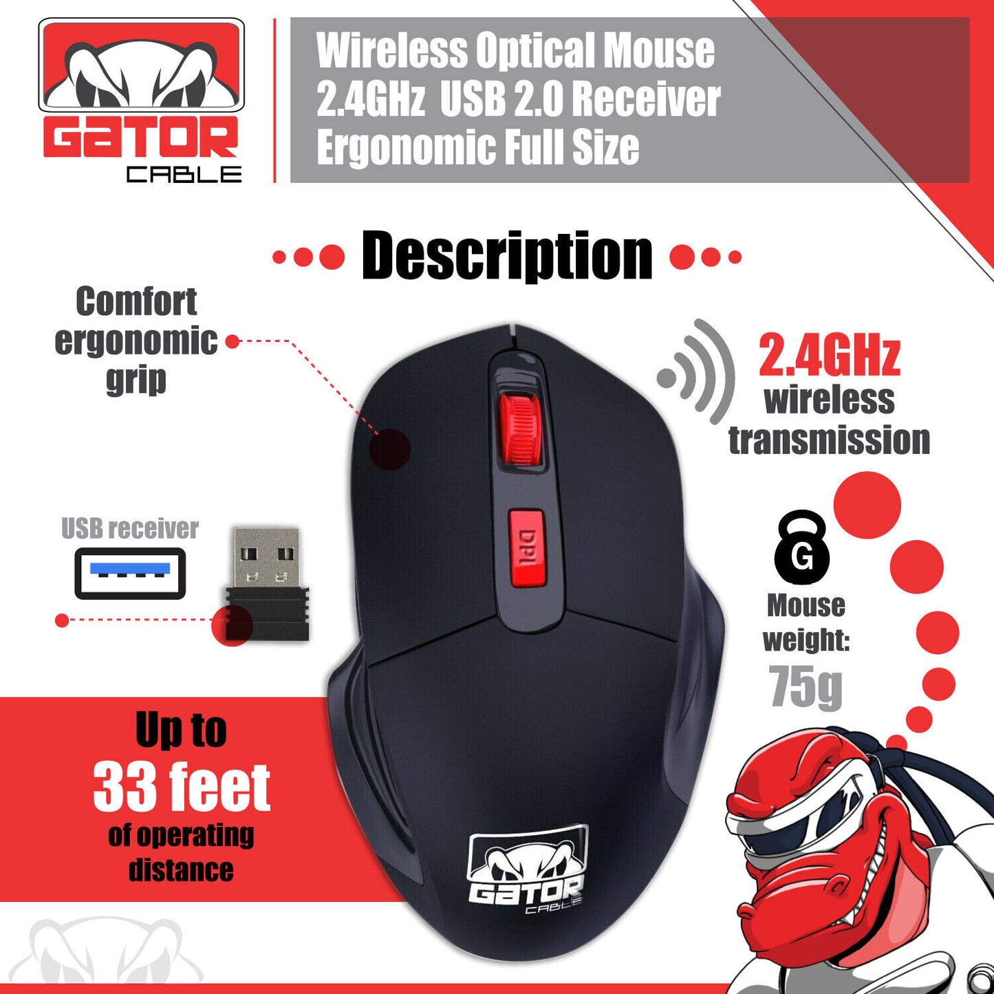 Wireless Optical Gaming Mouse 2.4GHz USB 3.0 Receiver For PC Laptop Computer