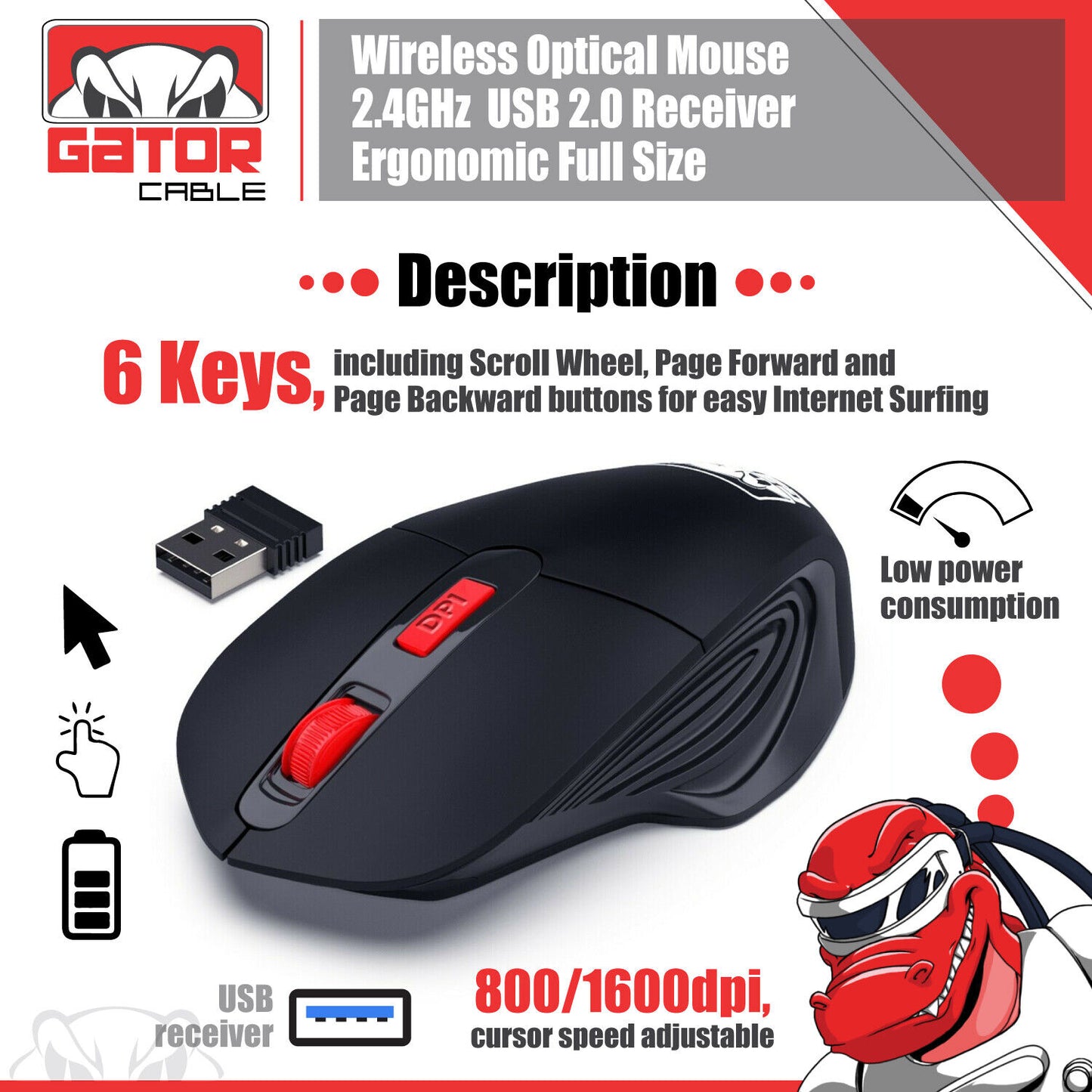 Wireless Optical Gaming Mouse 2.4GHz USB 3.0 Receiver For PC Laptop Computer