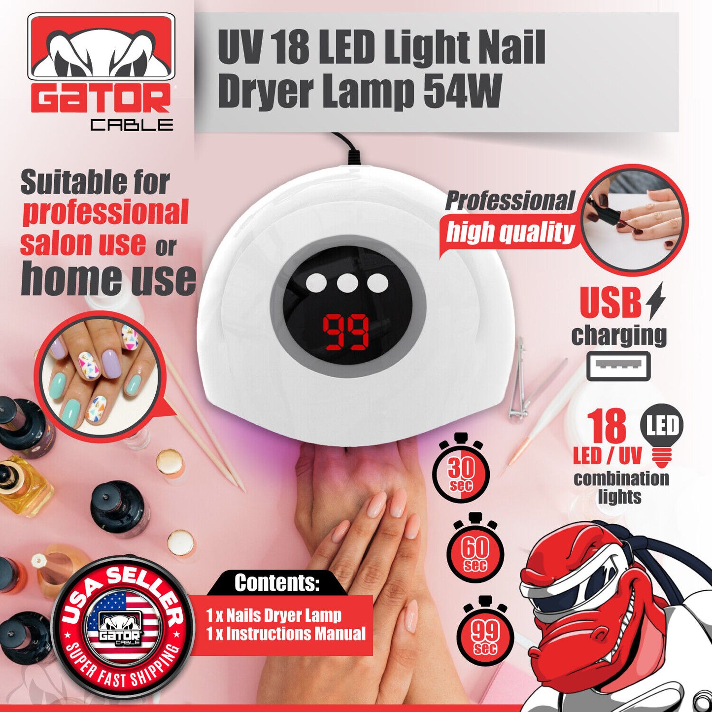 Ultraviolet UV Light LED Nail Gel Polish Dryer Lamp Manicure Curing Machine 54W