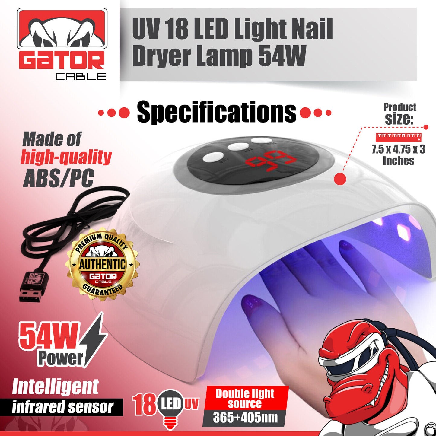 Ultraviolet UV Light LED Nail Gel Polish Dryer Lamp Manicure Curing Machine 54W