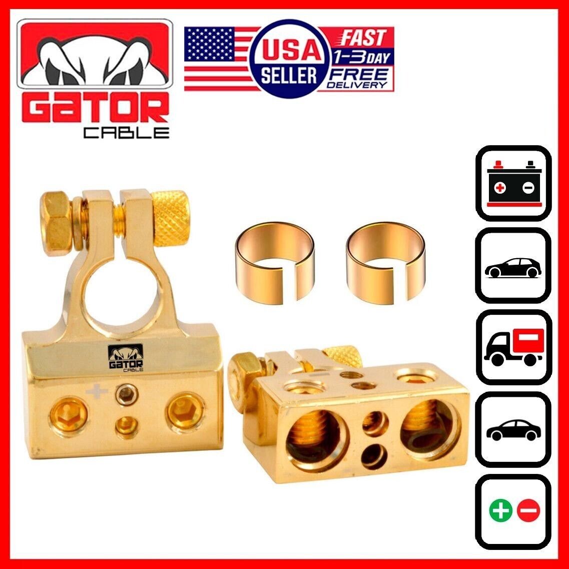 Car Battery Terminals Clamp Post 1/0 2 4 8 GA AWG Gauge Positive Negative Ports