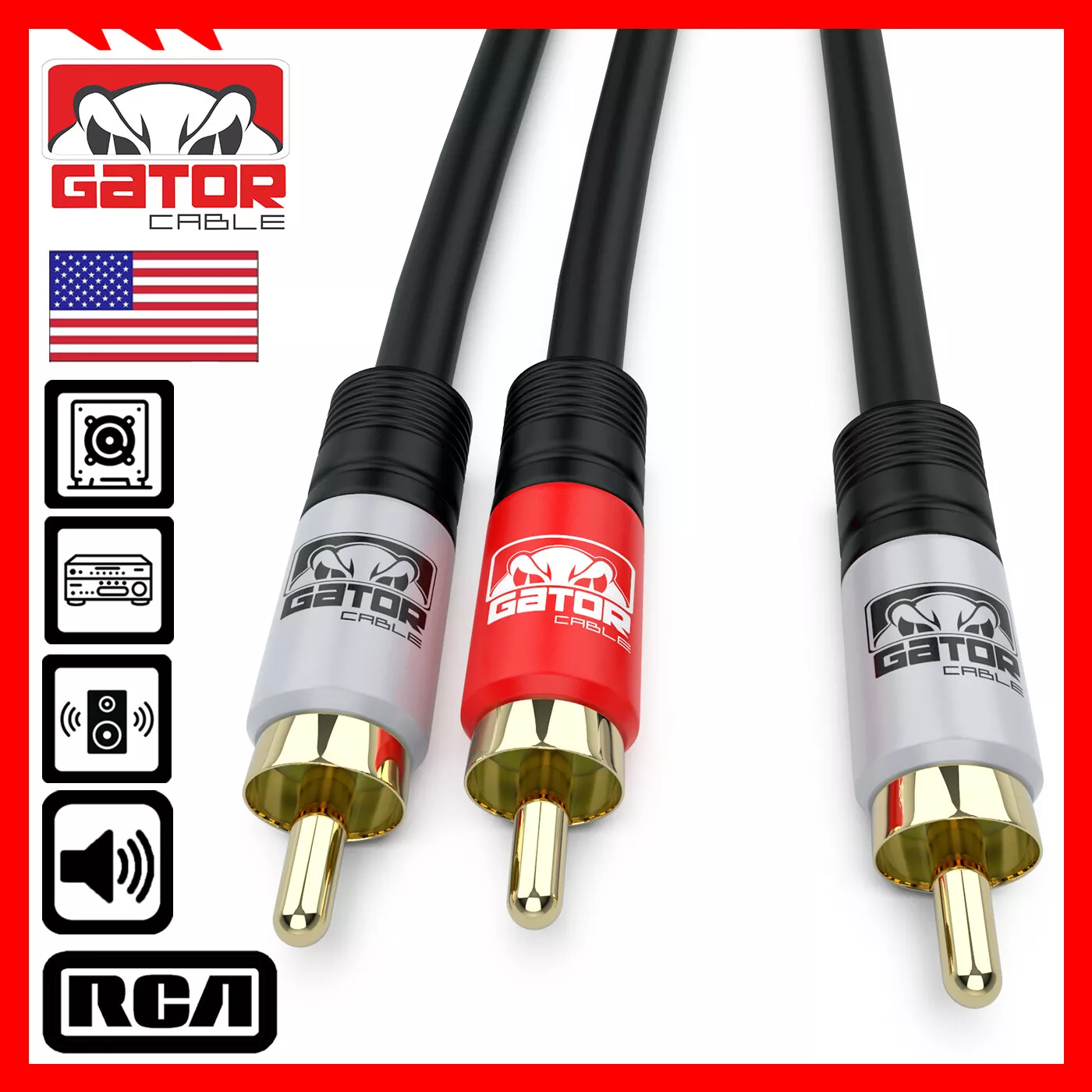 2 RCA to 1 RCA Male Subwoofer Audio Splitter Y Cable Stereo Bass Bi-Direction