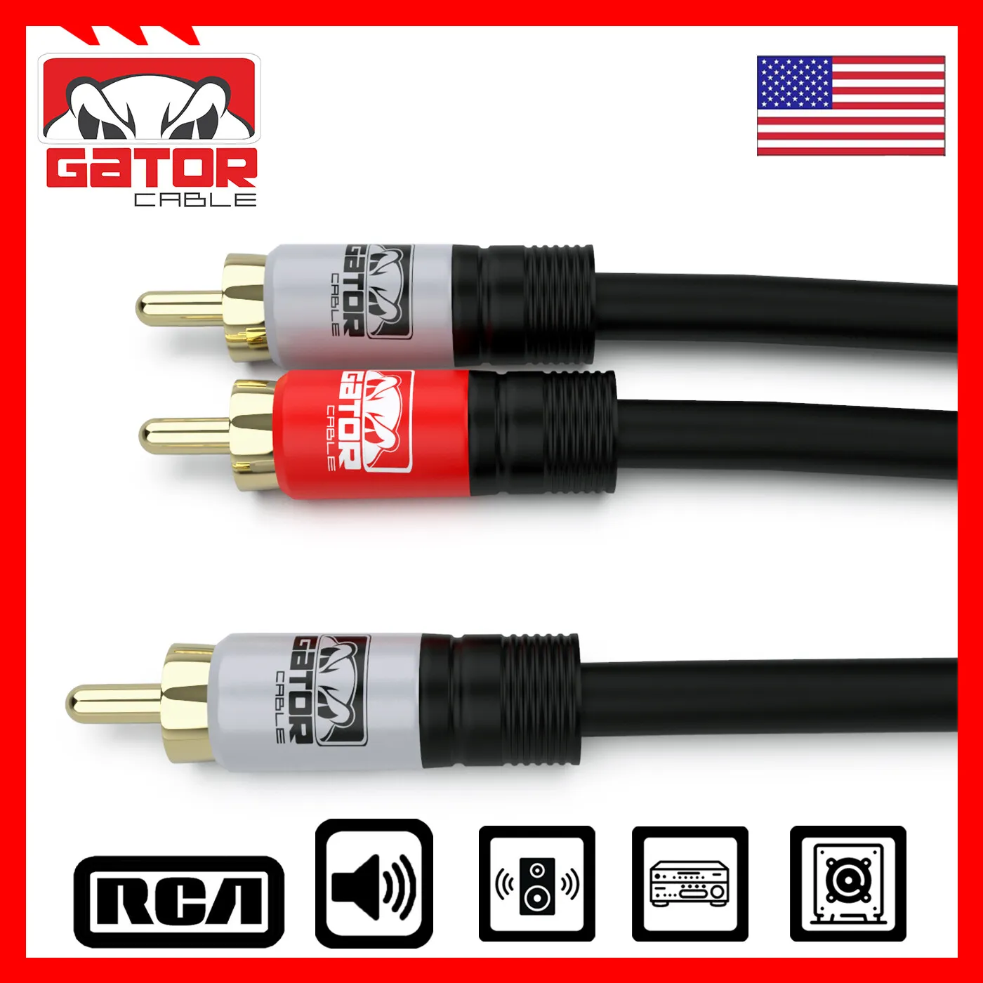 2 RCA to 1 RCA Male Subwoofer Audio Splitter Y Cable Stereo Bass Bi-Direction