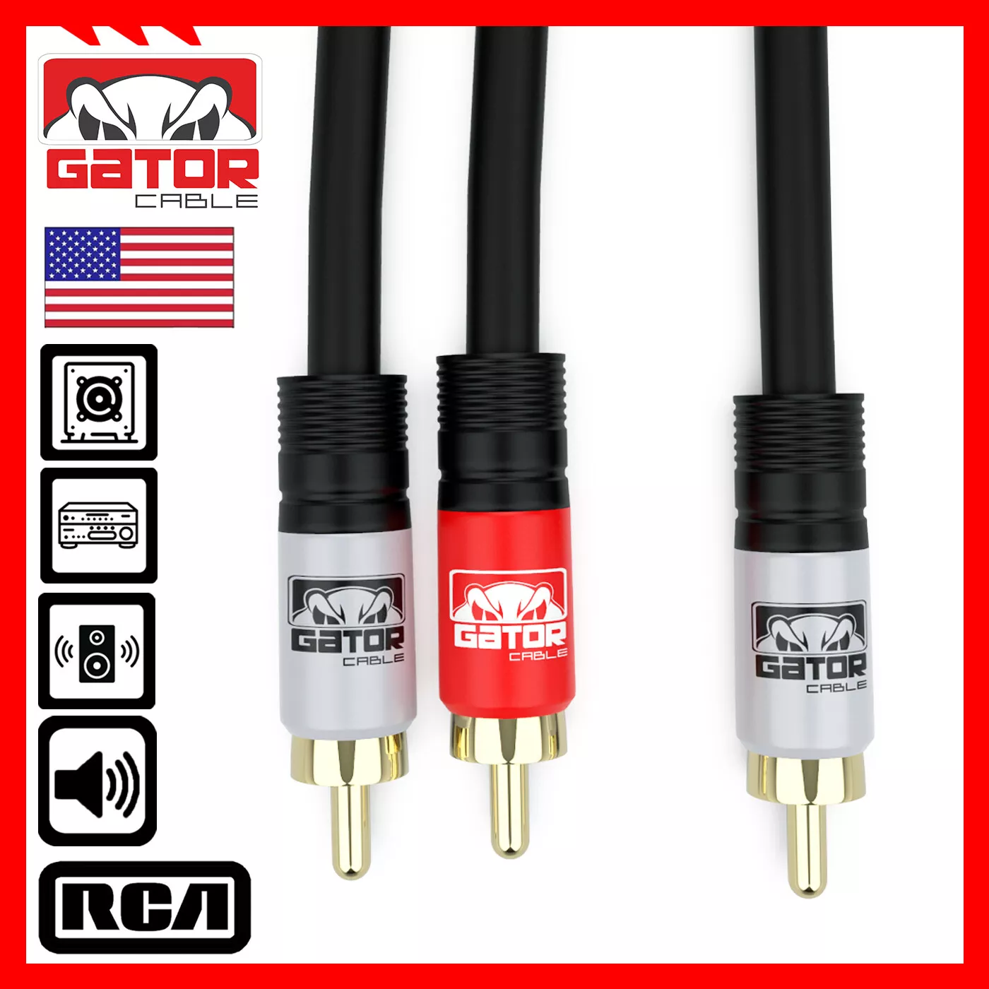 2 RCA to 1 RCA Male Subwoofer Audio Splitter Y Cable Stereo Bass Bi-Direction