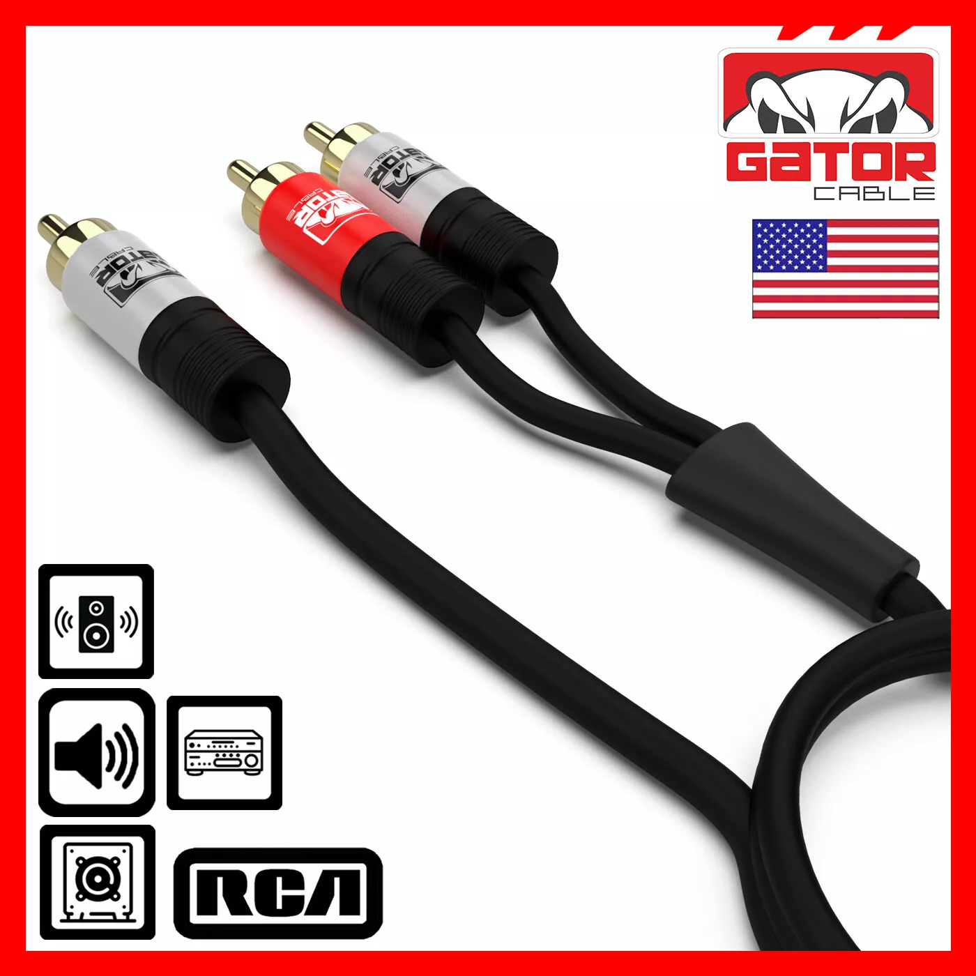 2 RCA to 1 RCA Male Subwoofer Audio Splitter Y Cable Stereo Bass Bi-Direction