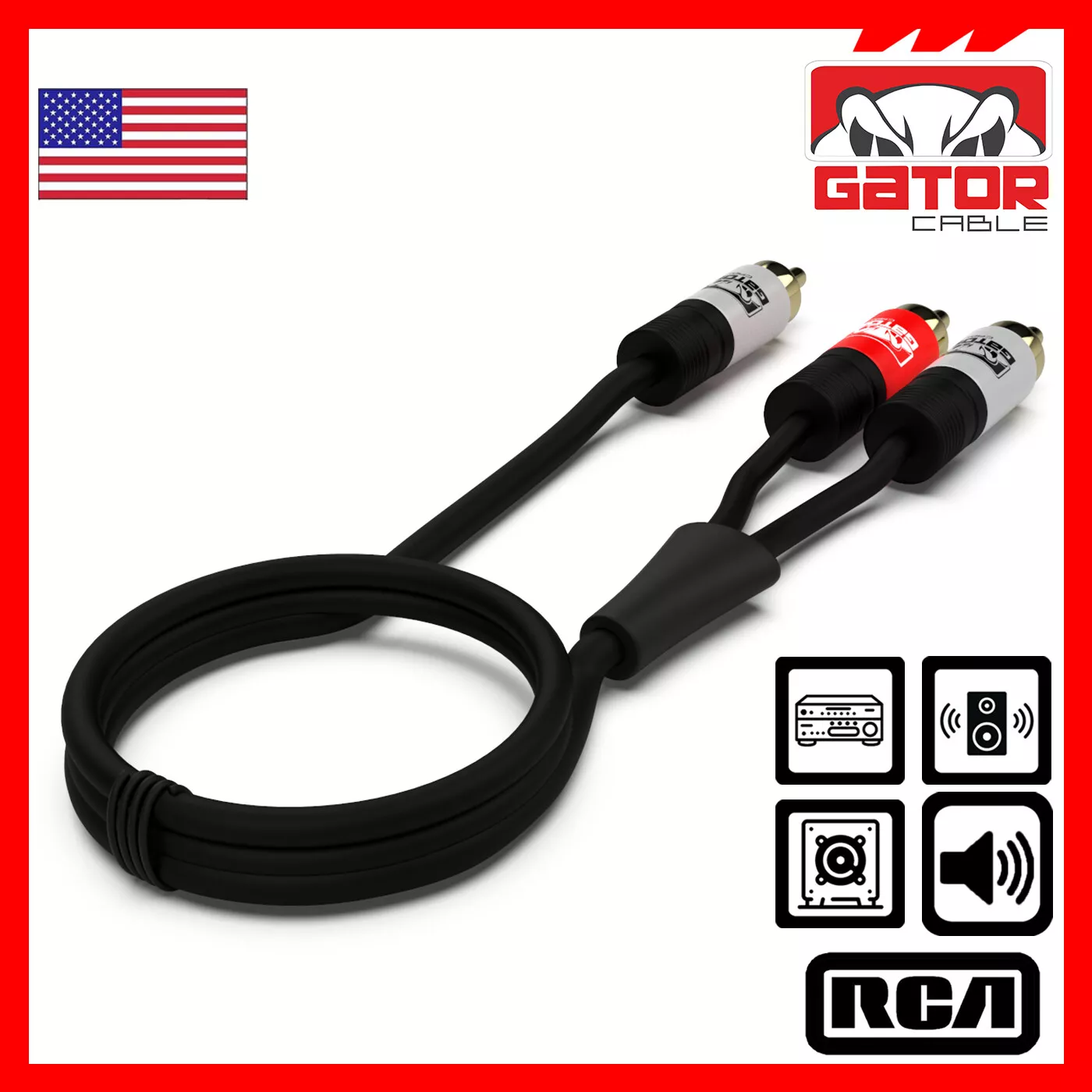 2 RCA to 1 RCA Male Subwoofer Audio Splitter Y Cable Stereo Bass Bi-Direction