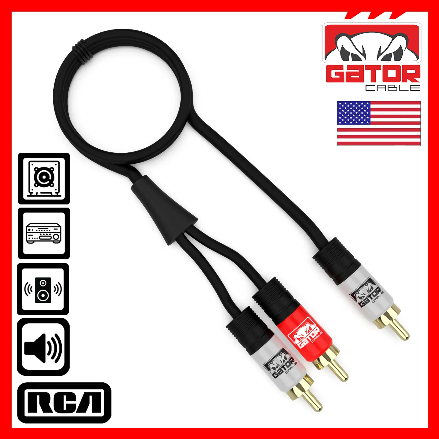 2 RCA to 1 RCA Male Subwoofer Audio Splitter Y Cable Stereo Bass Bi-Direction