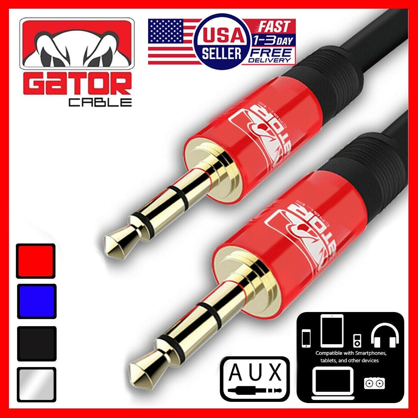 AUX 3.5mm Male to Male Audio Cable Cord For iPhone Samsung LG Mobile Phone 6FT