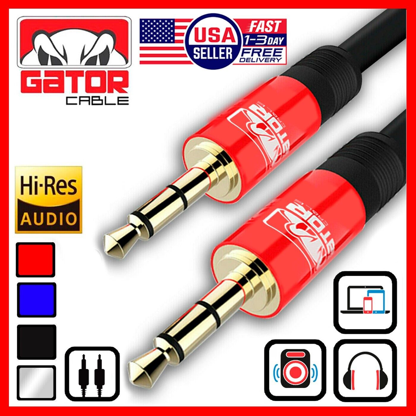 AUX 3.5mm Male to Male Audio Cable Cord For iPhone Samsung LG Mobile Phone 6FT