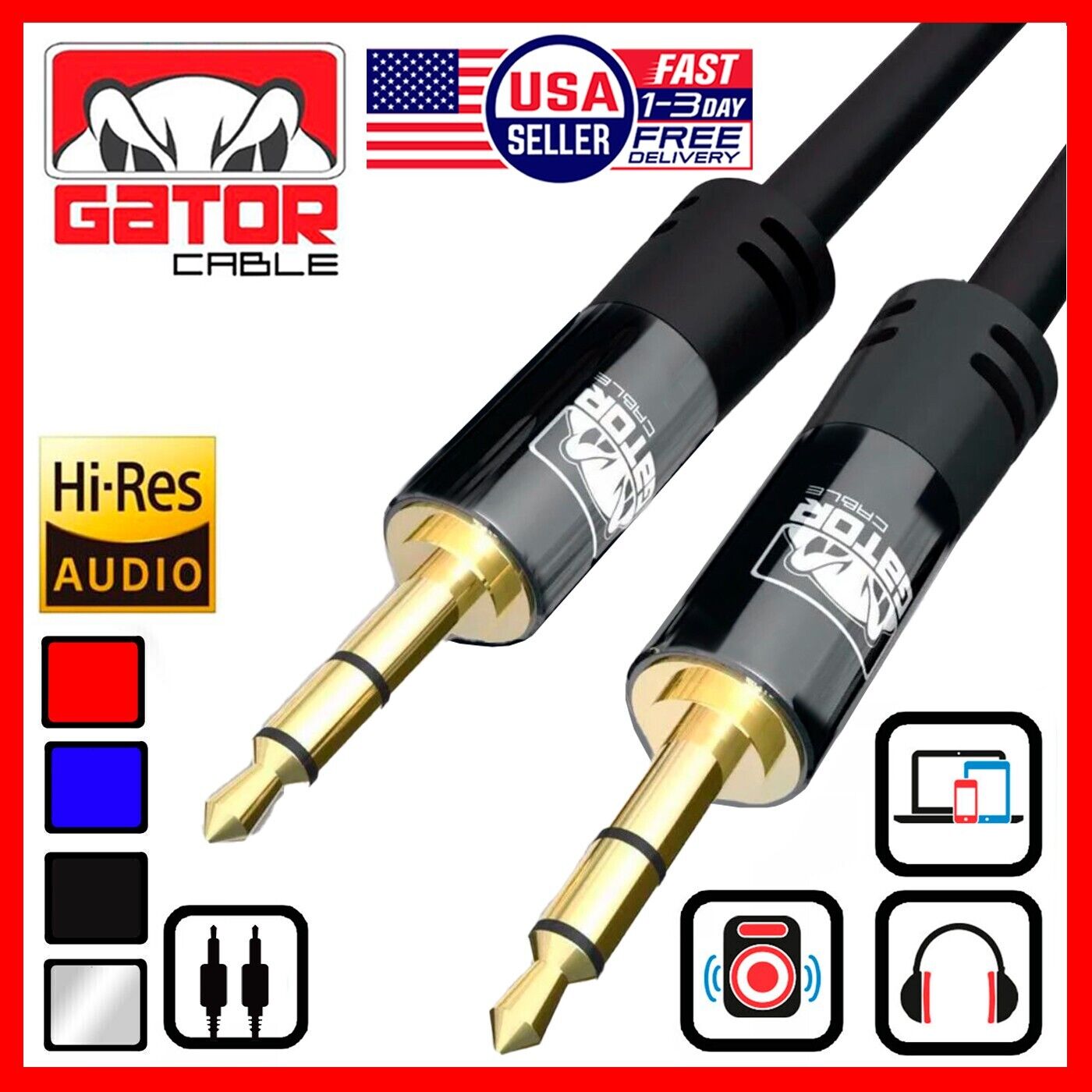 AUX 3.5mm Male to Male Audio Cable Cord For iPhone Samsung LG Mobile Phone 6FT