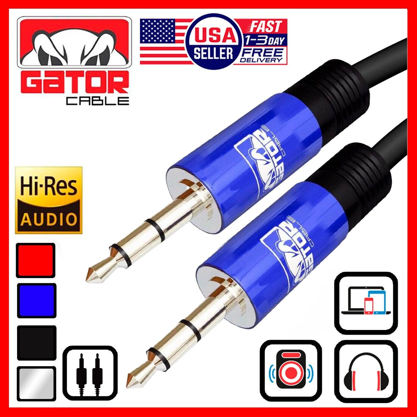 AUX 3.5mm Male to Male Audio Cable Cord For iPhone Samsung LG Mobile Phone 6FT
