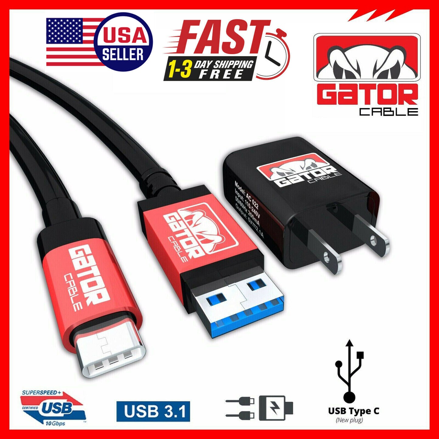 USB-C Charger Cable Data Sync Home Wall Charger for Samsung LG Motorola Android