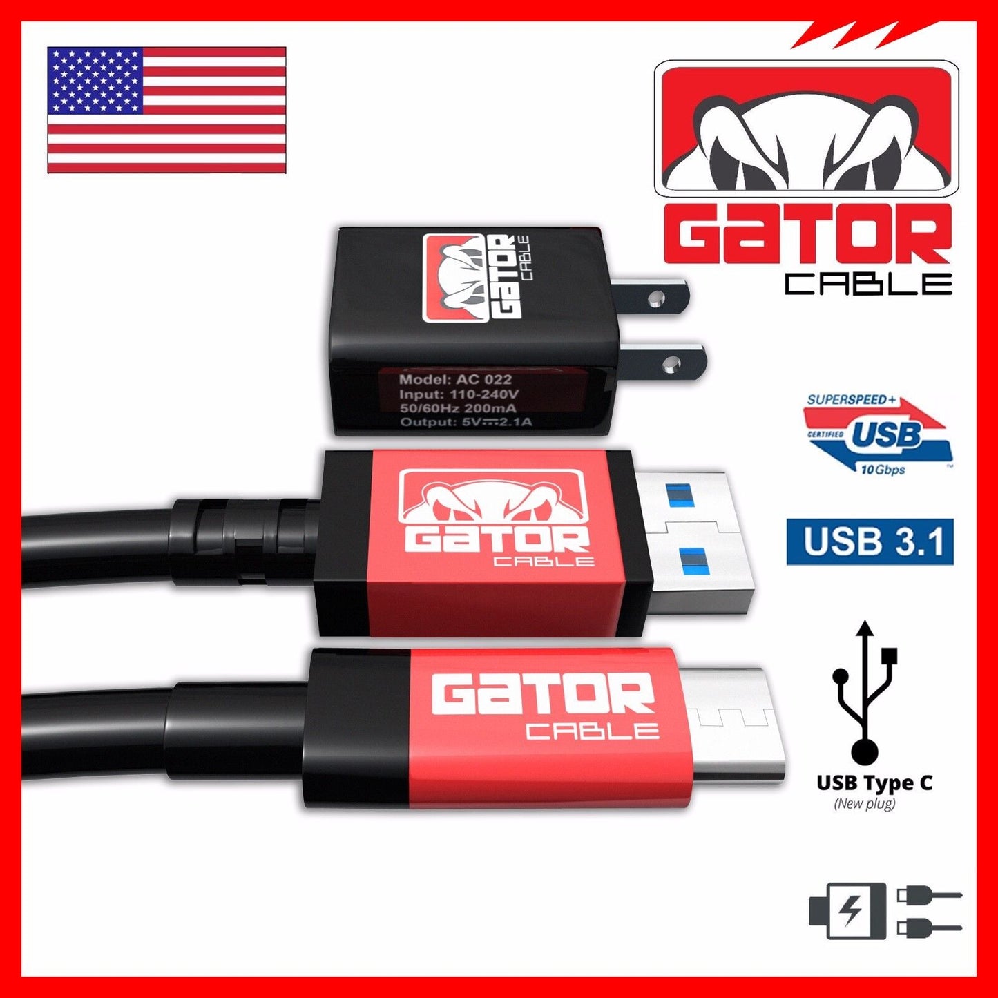 USB-C Charger Cable Data Sync Home Wall Charger for Samsung LG Motorola Android