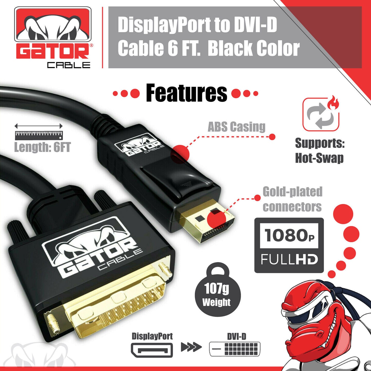 Display Port to DVI-D 24+1 Dual Link Video Cable 1080P Adapter Gold Plated PC