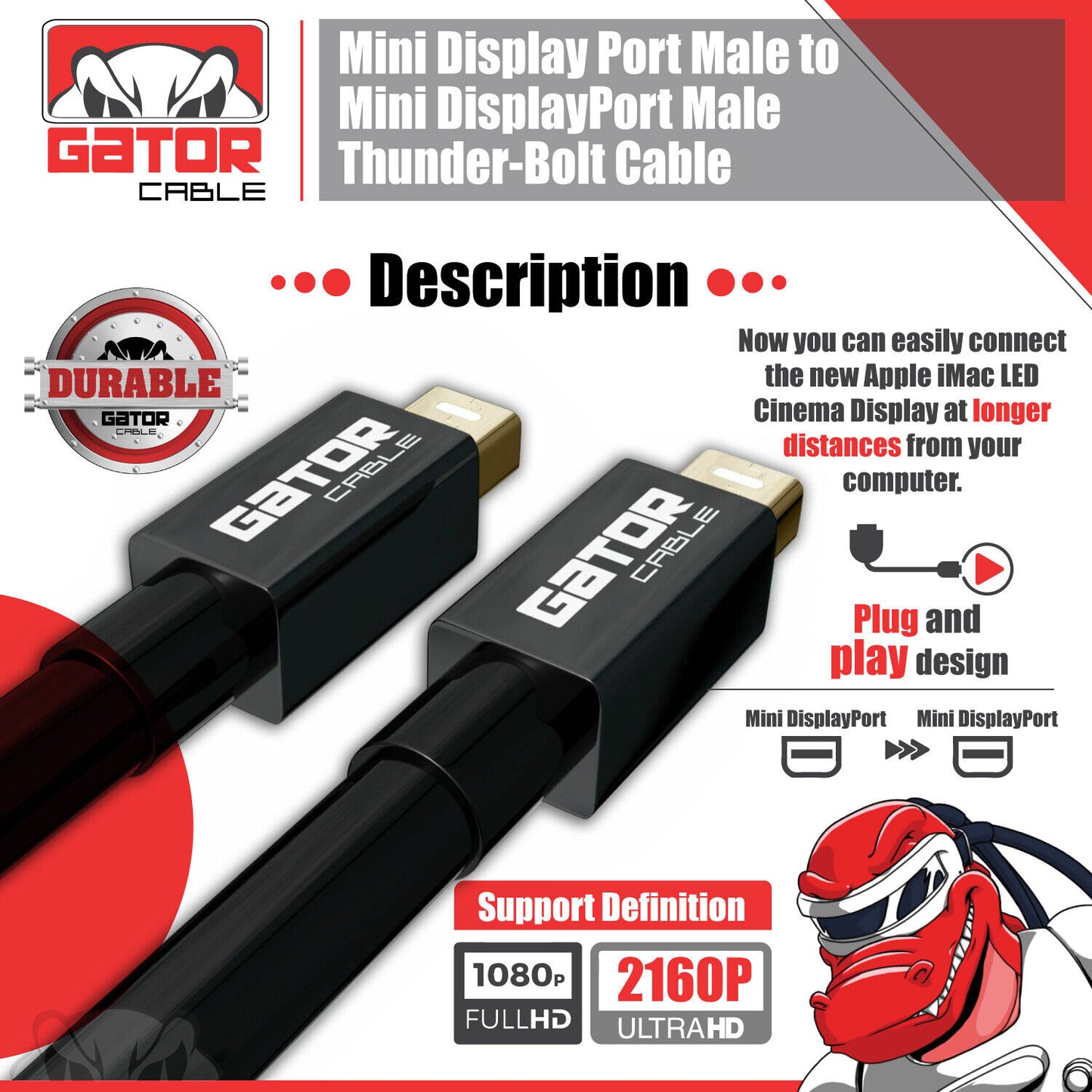 Mini DisplayPort to Mini DisplayPort Cable Audio Video Data HD Thunderbolt 6FT