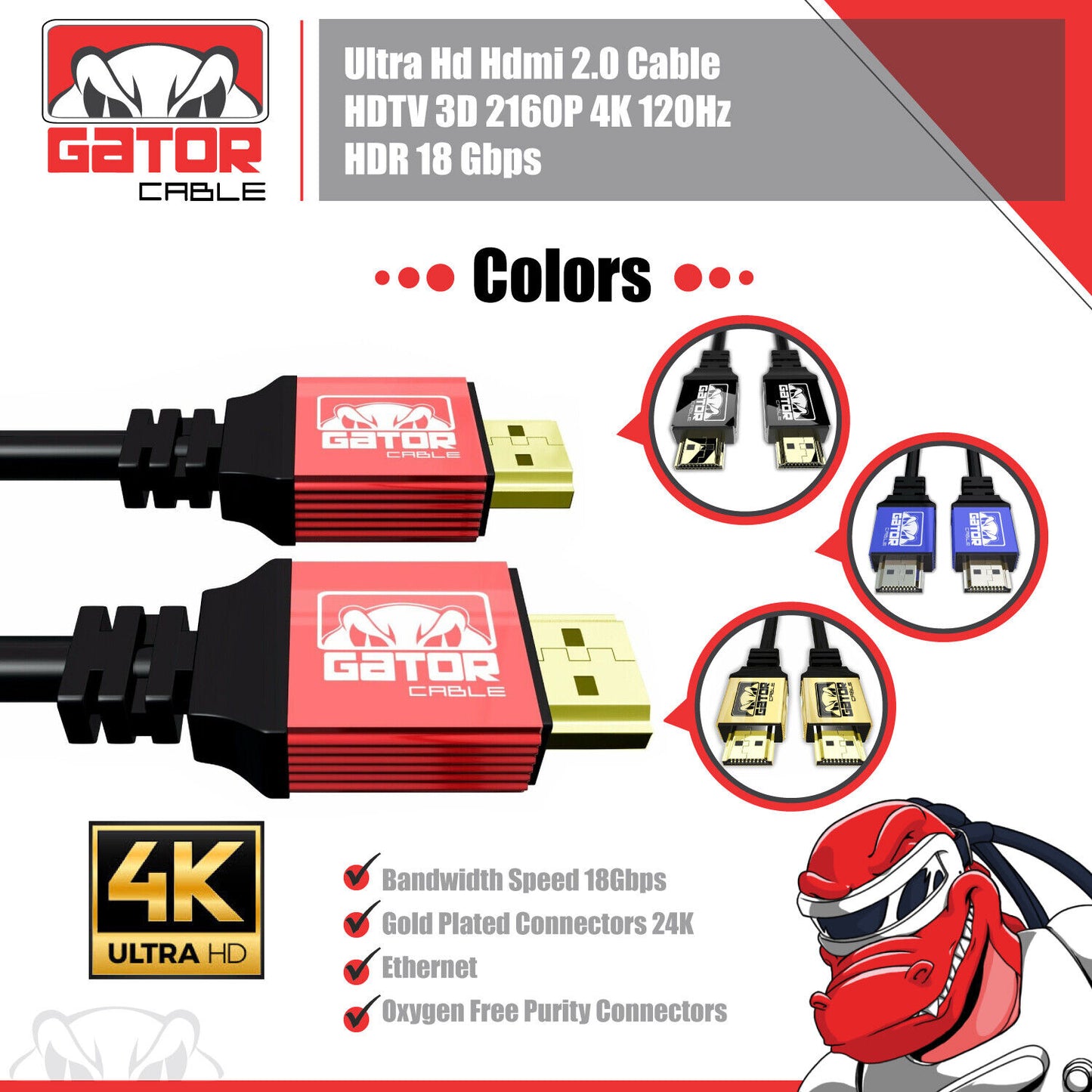 4K HDMI 2.0 Cable UHD Ultra HD High Speed 2160P HDR 60Hz 18Gbps Dolby HDCP HDTV