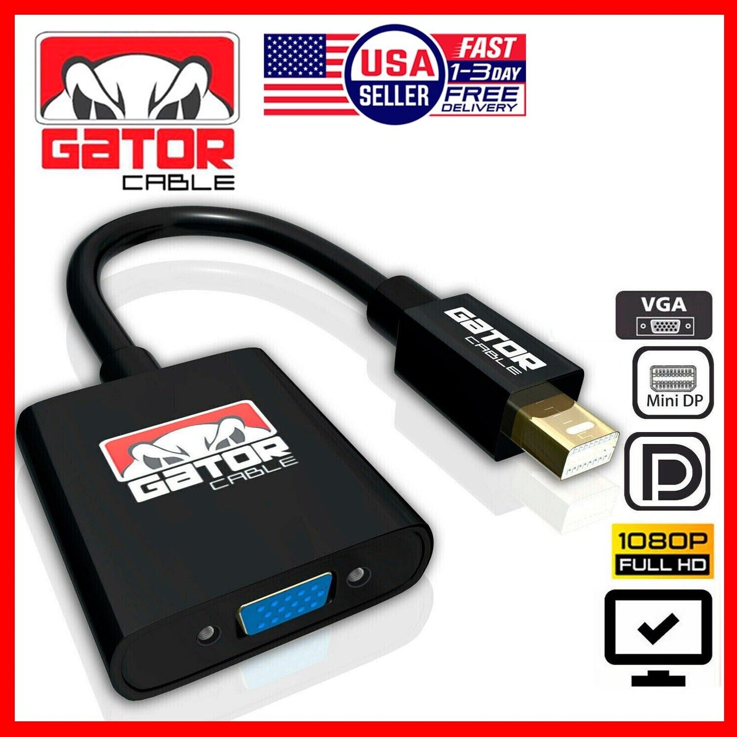 Mini Display Port DP To VGA Adapter Converter Thunderbolt For MacBook Mac AirPro