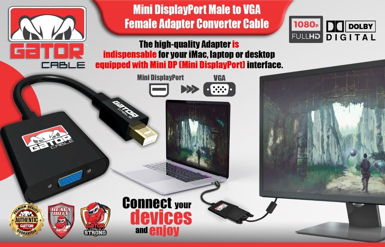 Mini Display Port DP To VGA Adapter Converter Thunderbolt For MacBook Mac AirPro