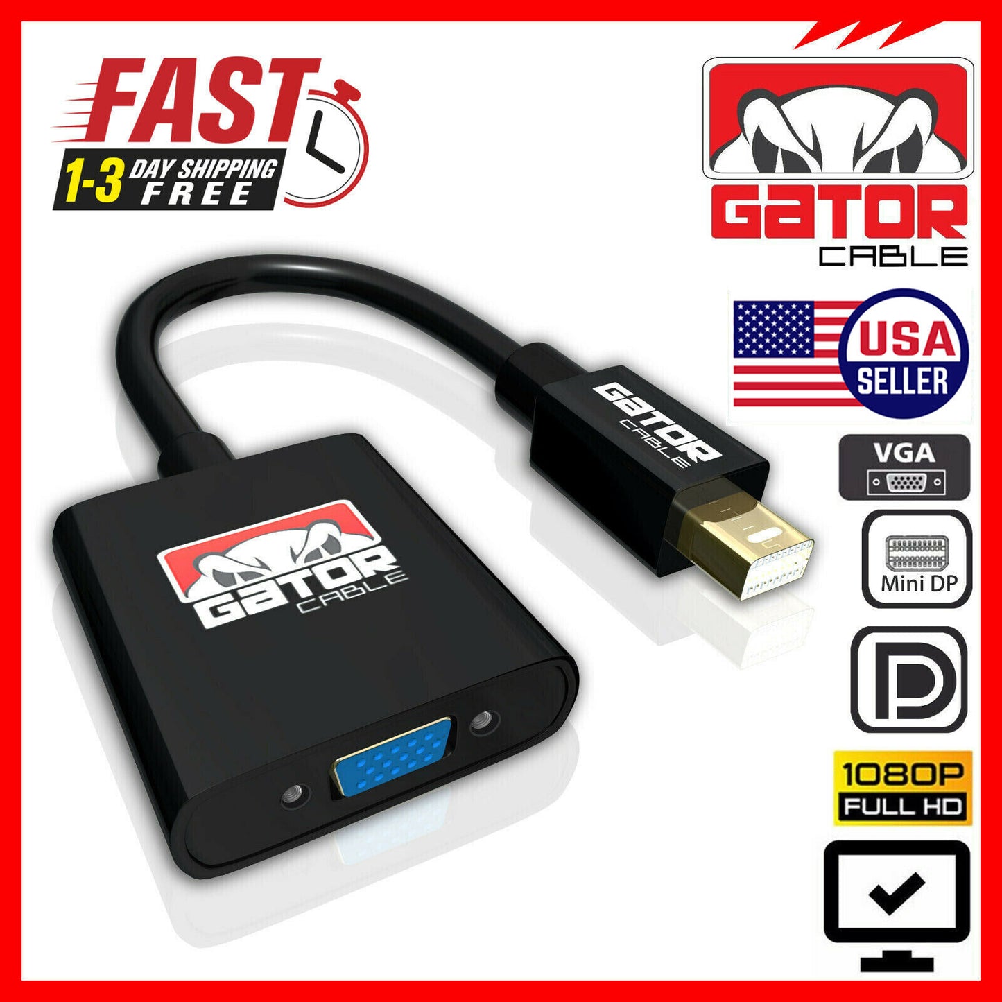Mini Display Port DP To VGA Adapter Converter Thunderbolt For MacBook Mac AirPro