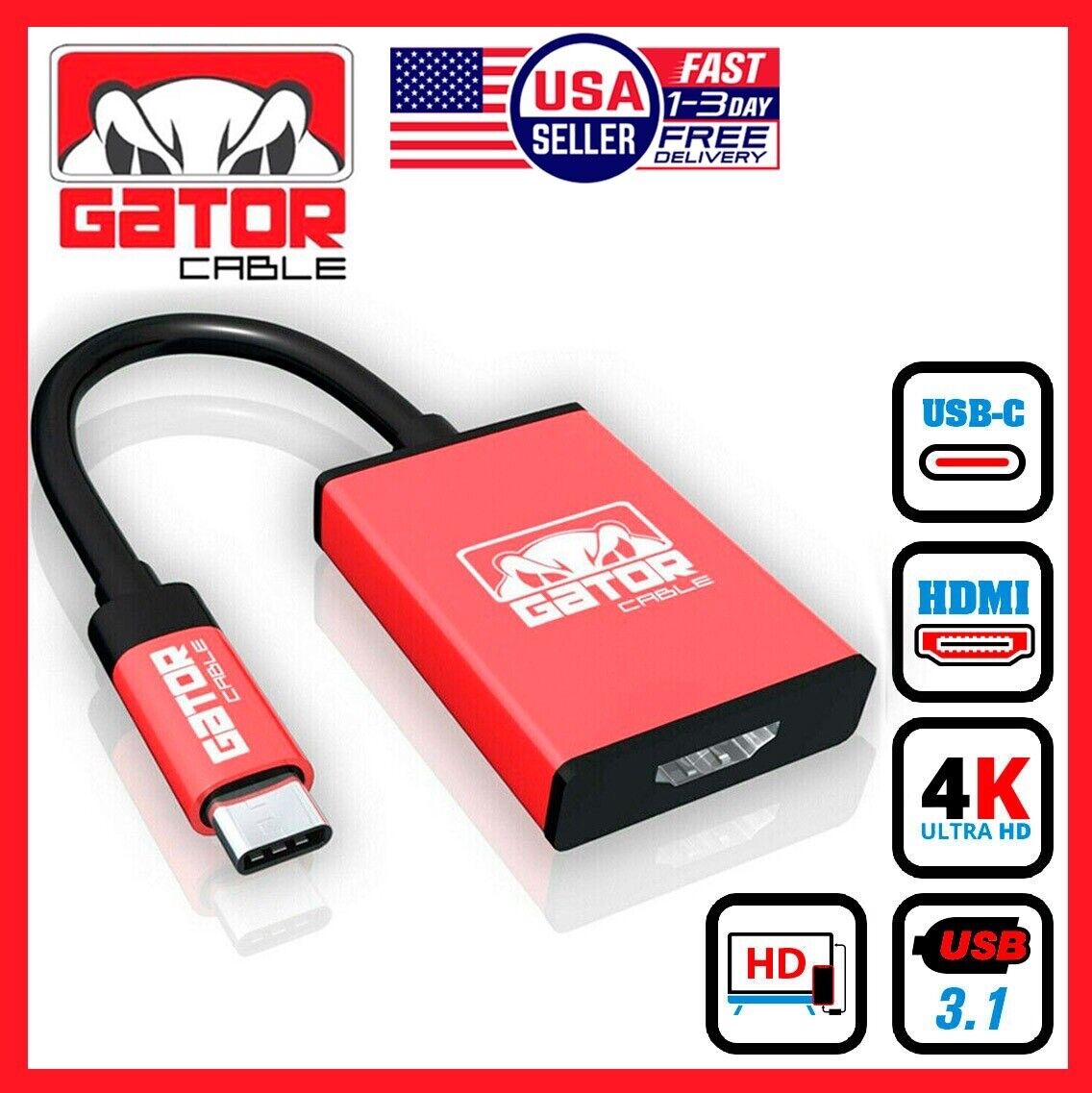 USB-C to HDMI Phone Adapter 4K 1080P HDTV for Android Samsung LG HTC Moto MacPro