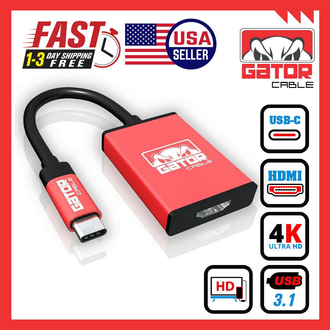 USB-C to HDMI Phone Adapter 4K 1080P HDTV for Android Samsung LG HTC Moto MacPro