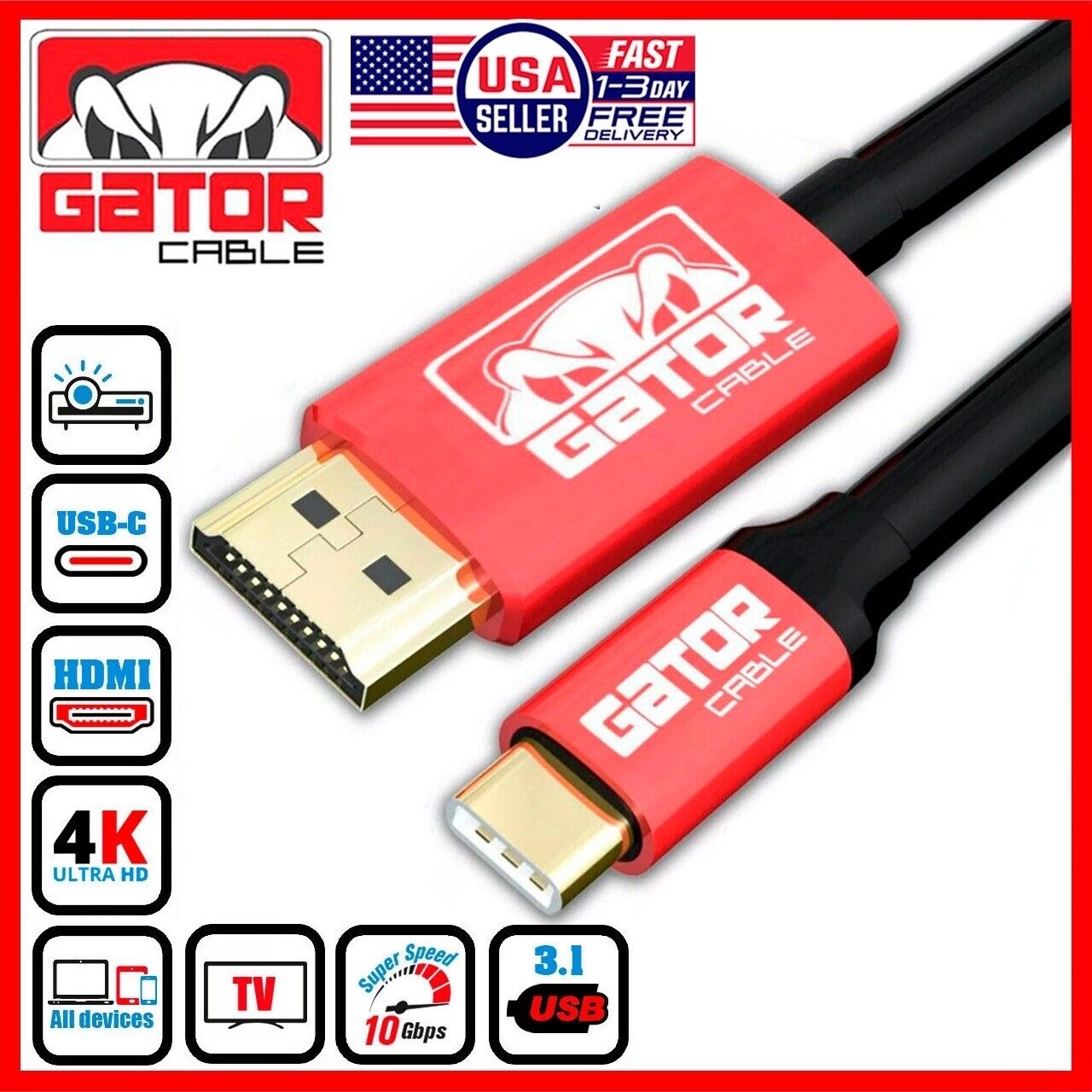 USB-C to HDMI Cable Adapter HDTV 4K 60Hz for Samsung LG MacBook Android iPhone