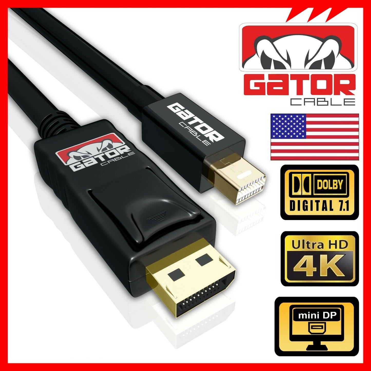 Mini DisplayPort to DisplayPort Cable Mini DP to DP Adapter HD Video 4K 60Hz 6FT