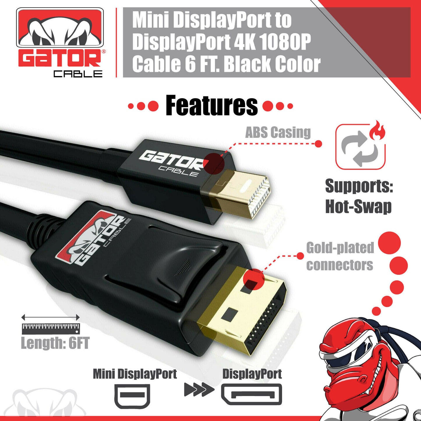 Mini DisplayPort to DisplayPort Cable Mini DP to DP Adapter HD Video 4K 60Hz 6FT