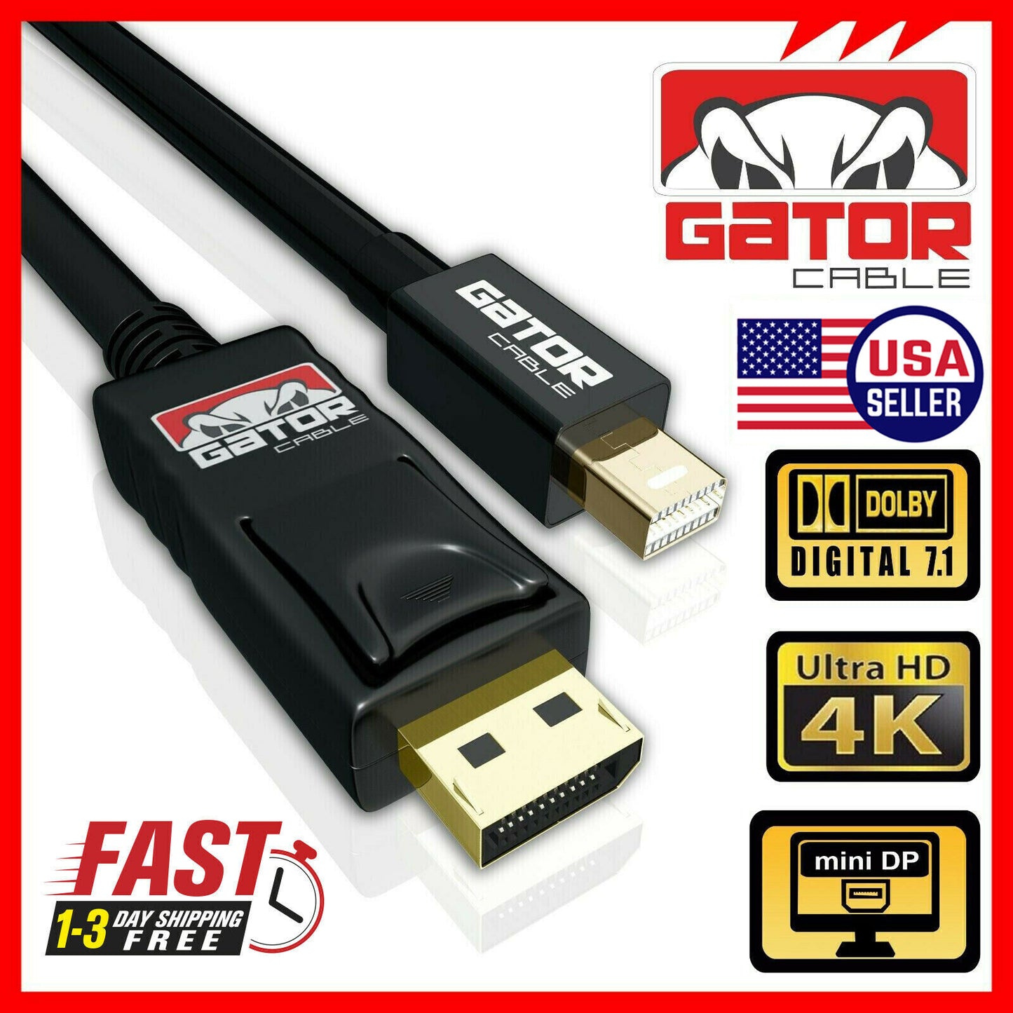 Mini DisplayPort to DisplayPort Cable Mini DP to DP Adapter HD Video 4K 60Hz 6FT
