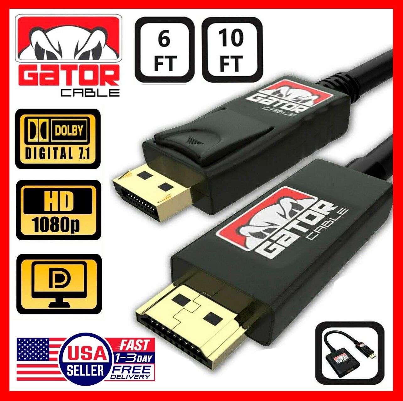 Display Port to HDMI Cable DP Adapter Converter Audio Video PC HDTV 1080P 60Hz