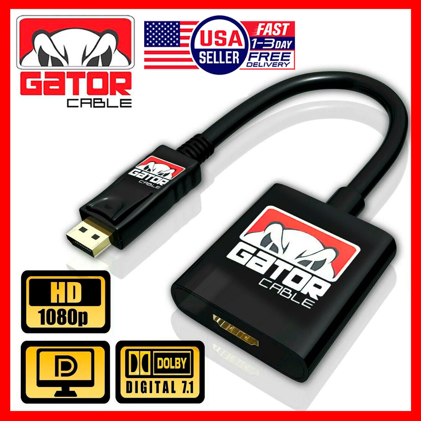 Display Port to HDMI Cable DP Adapter Converter Audio Video PC HDTV 1080P 60Hz