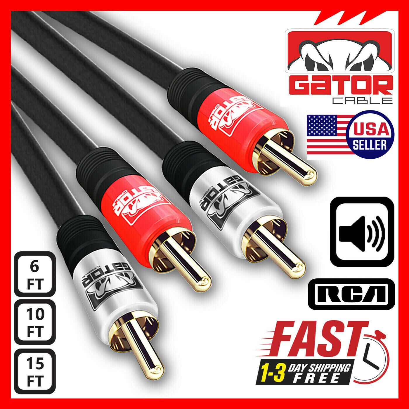 2RCA to 2RCA Male Stereo Audio Patch Coaxial Cable Cord L/R Gold Plated Plug