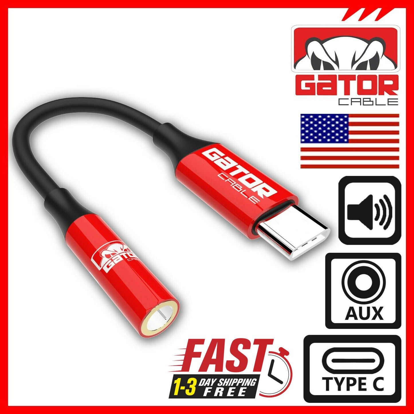 USB-C to AUX 3.5mm Audio Adapter Jack For Earphones Headphones Mobile Phone