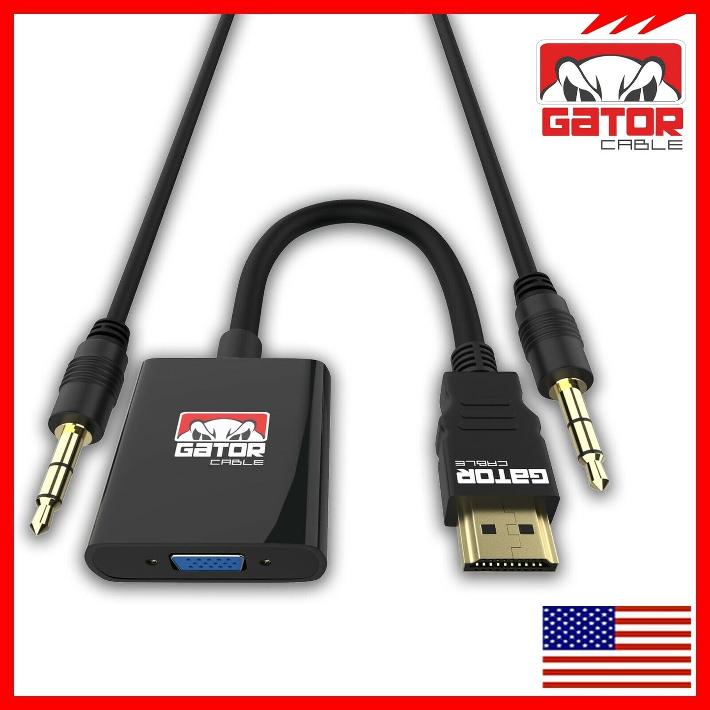 HDMI to VGA Adapter Video Audio with AUX 3.5mm Connector Cable Converter 1080P