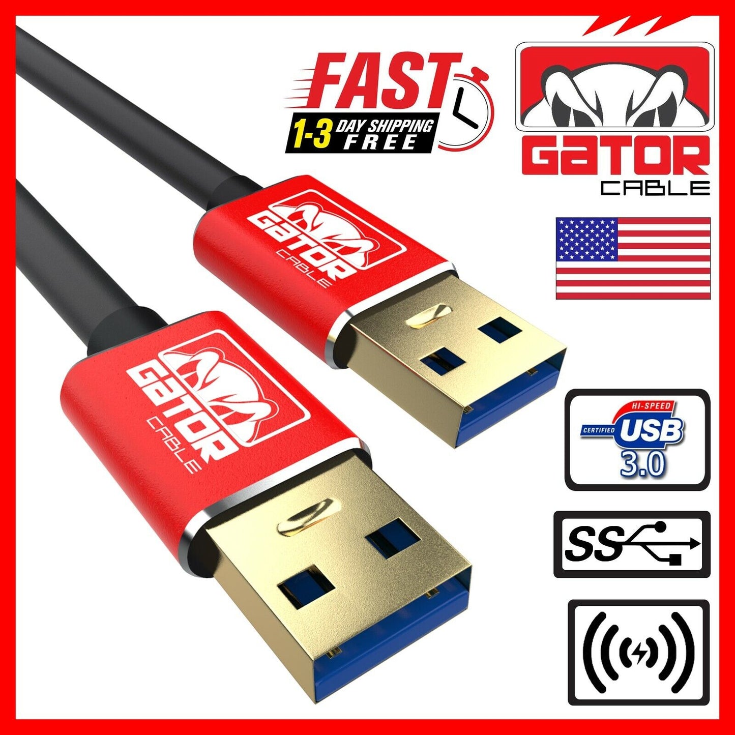 USB 3.0 A Male to A Male Cable Data Transfer Super Speed Power Charger Metal 6FT