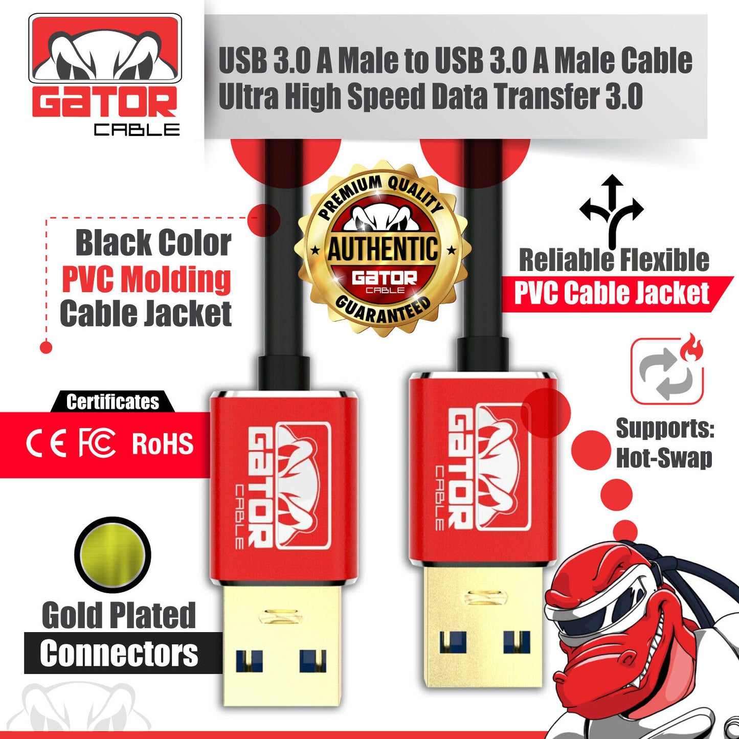 USB 3.0 A Male to A Male Cable Data Transfer Super Speed Power Charger Metal 6FT