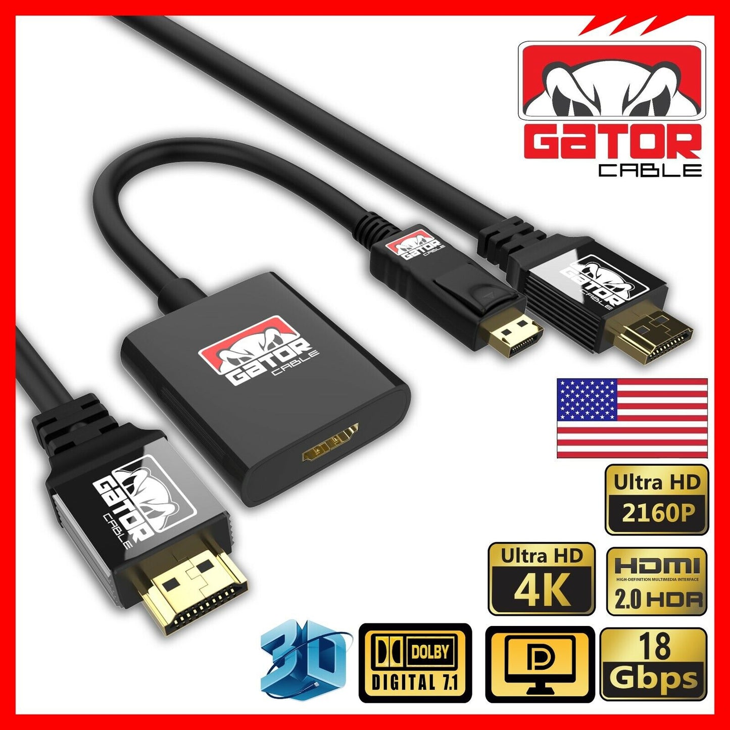 Display Port to HDMI Adapter Cable Audio Video PC Monitor 4K 1080P 60Hz 18Gbps