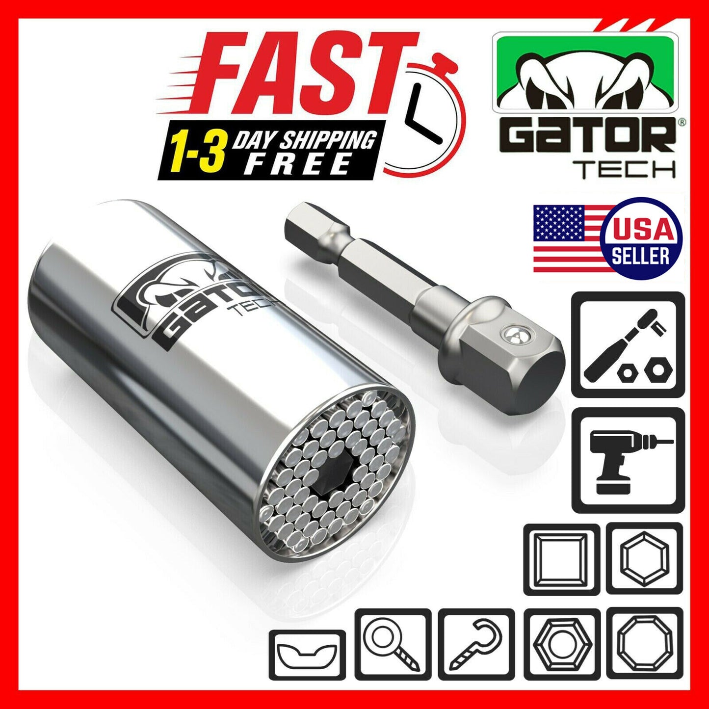 Universal Socket Wrench Magical Power Grip Gator Tech Multi Tool Drill Adapter