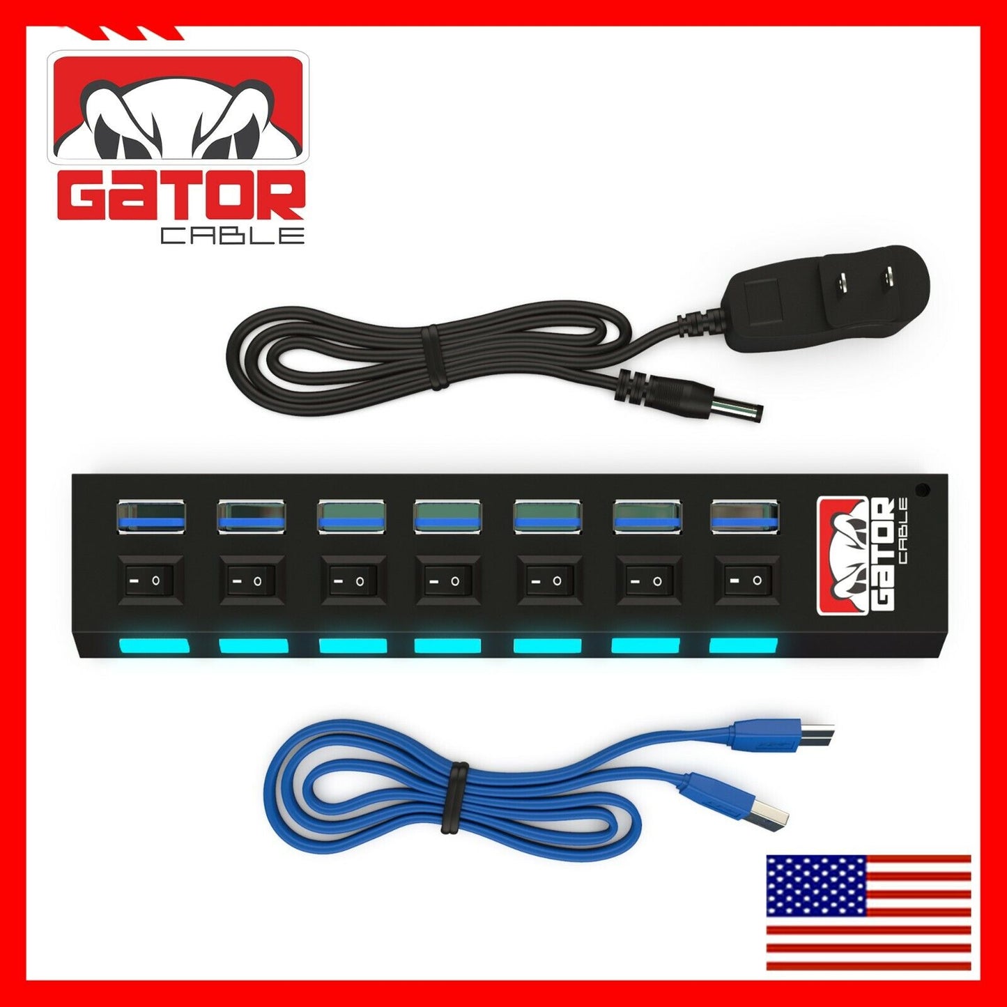USB 3.0 Hub Charger Switch Splitter Powered AC Adapter 7 Port PC Laptop Desktop
