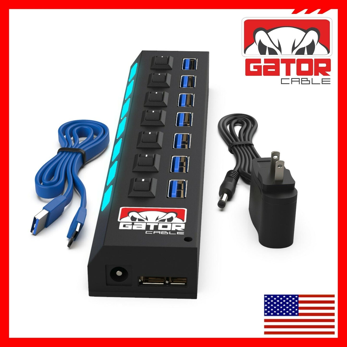 USB 3.0 Hub Charger Switch Splitter Powered AC Adapter 7 Port PC Laptop Desktop