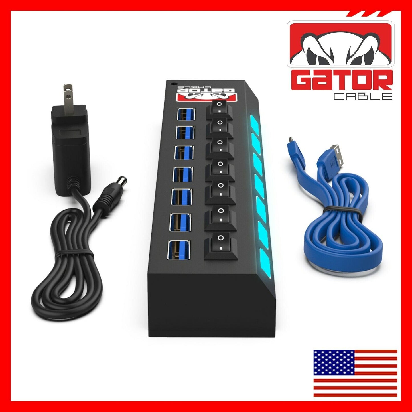USB 3.0 Hub Charger Switch Splitter Powered AC Adapter 7 Port PC Laptop Desktop