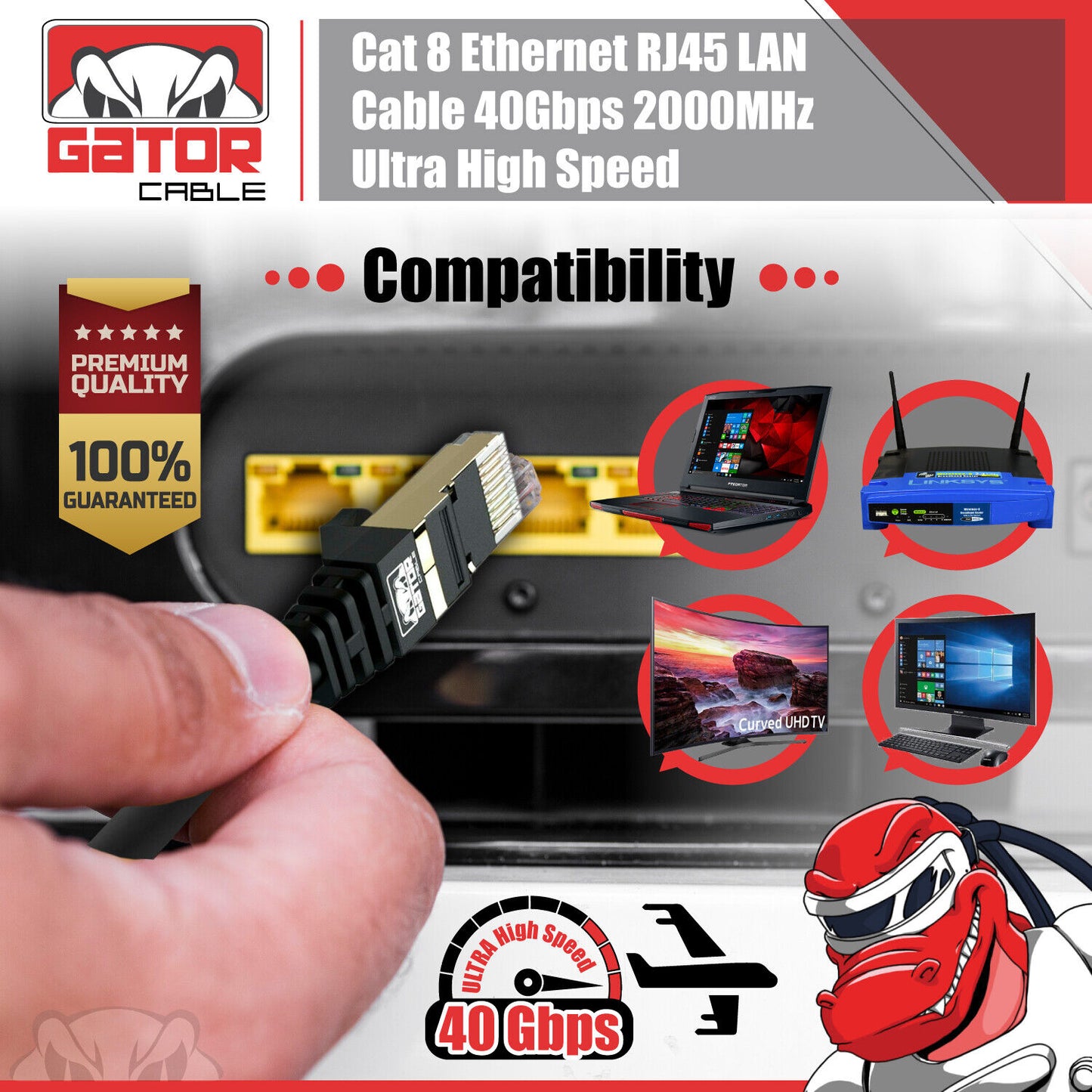 Cat 8 Ethernet RJ45 Cable Super Speed 40Gbps Patch LAN Network Gold Plated Lot