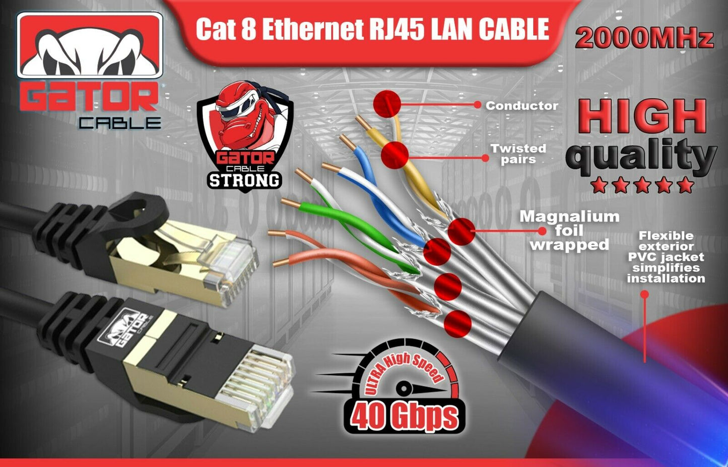 Cat 8 Ethernet RJ45 Cable Super Speed 40Gbps Patch LAN Network Gold Plated Lot