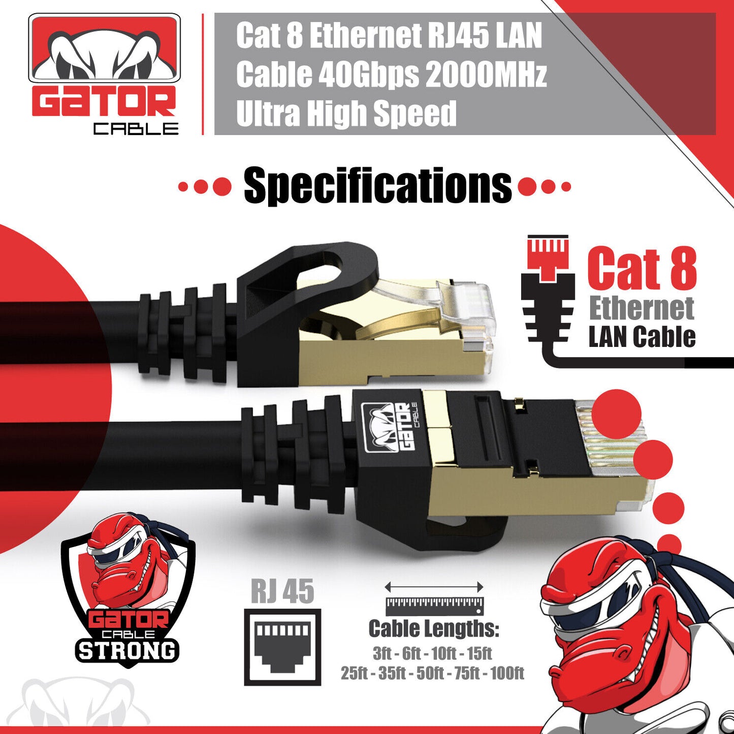 Cat 8 Ethernet RJ45 Cable Super Speed 40Gbps Patch LAN Network Gold Plated Lot