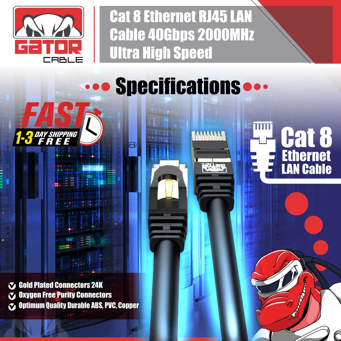 Cat 8 Ethernet RJ45 Cable Super Speed 40Gbps Patch LAN Network Gold Plated Lot