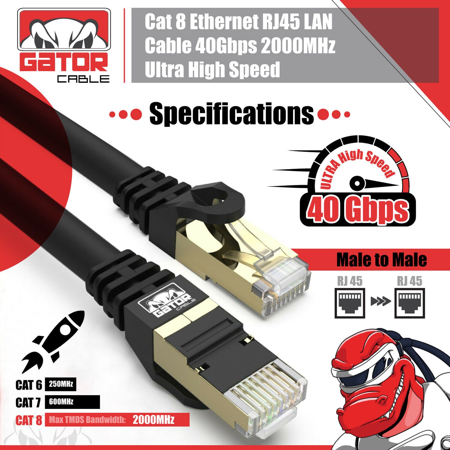 Cat 8 Ethernet RJ45 Cable Super Speed 40Gbps Patch LAN Network Gold Plated Lot