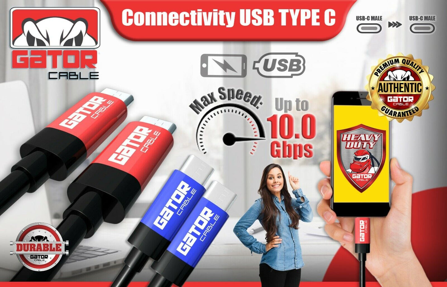 USB-C to USB-C 3.1 Charger Data Cable Type-C Male Fast Charge PD 20W 5A 10Gbps
