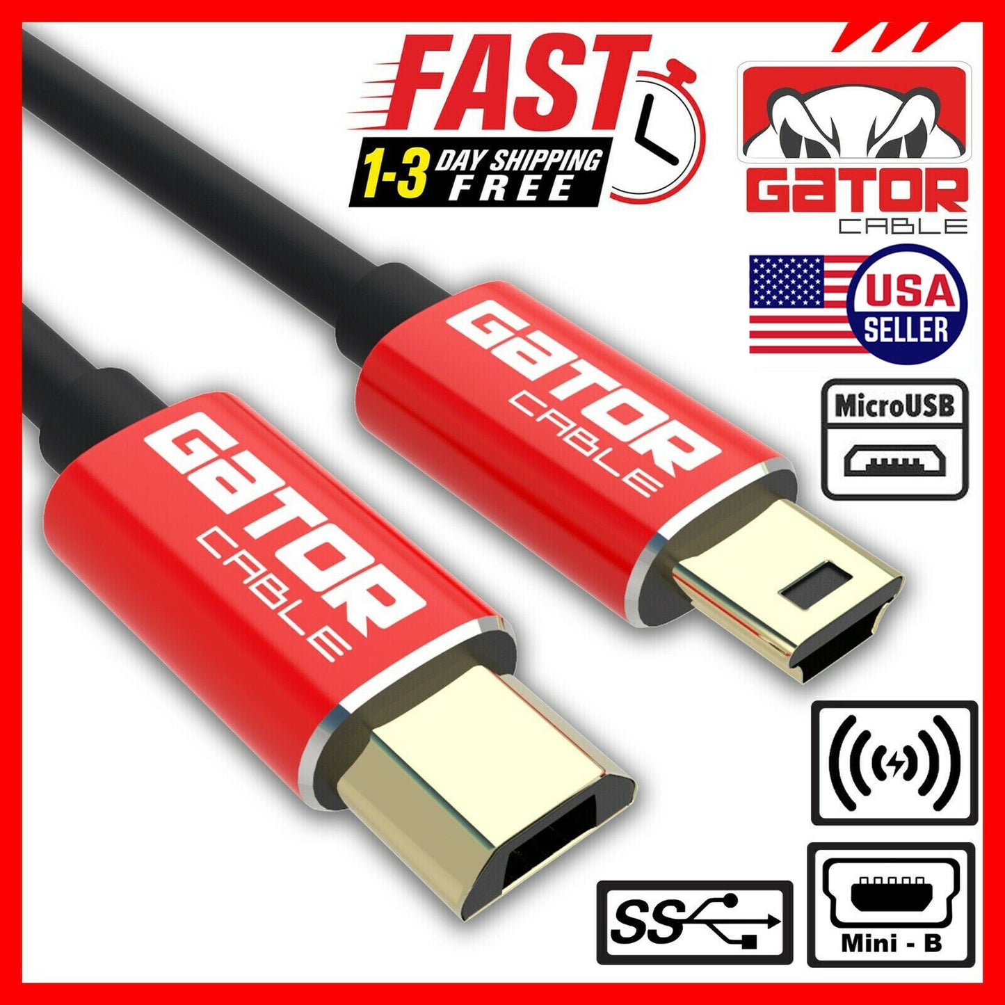 Micro USB to Mini USB Male Host OTG Adapter Converter Cable Charger Cord 3FT