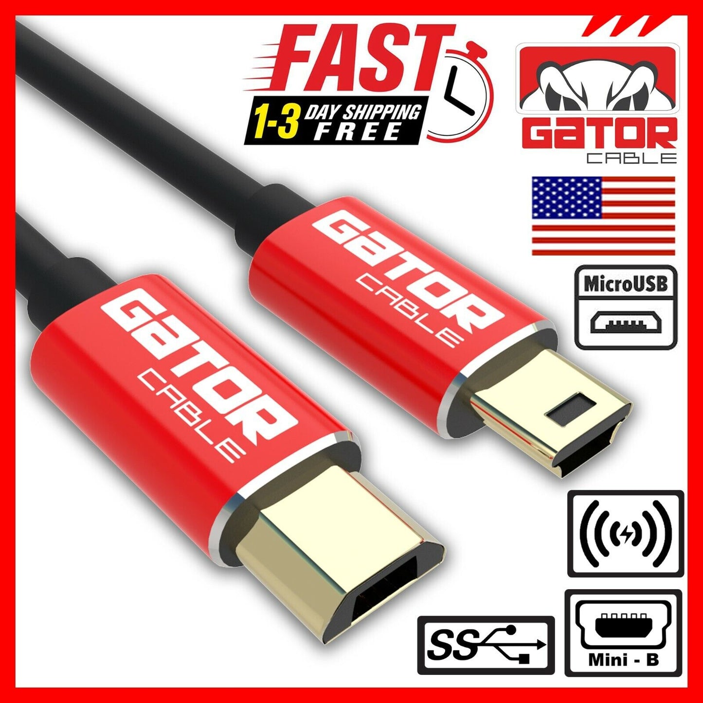 Micro USB to Mini USB Male Host OTG Adapter Converter Cable Charger Cord 3FT
