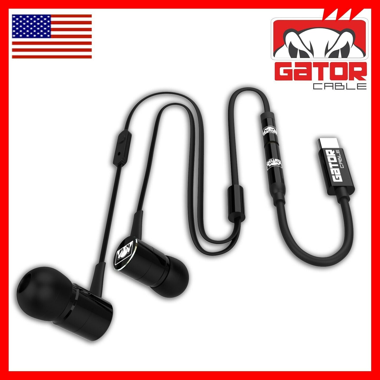 USB-C Type C Connector Earphones Headphones Earbuds Bass Stereo MIC Wired AUX BL
